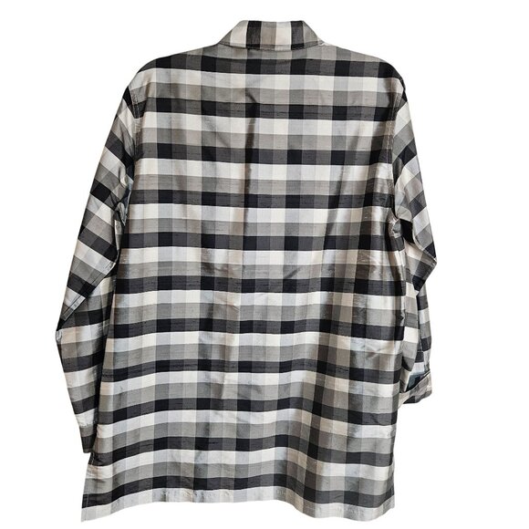 DIANE GILMAN  Collection Woman's  Black & Gray Plaid 100% Silk Long Sleeve Med - Picture 2 of 15